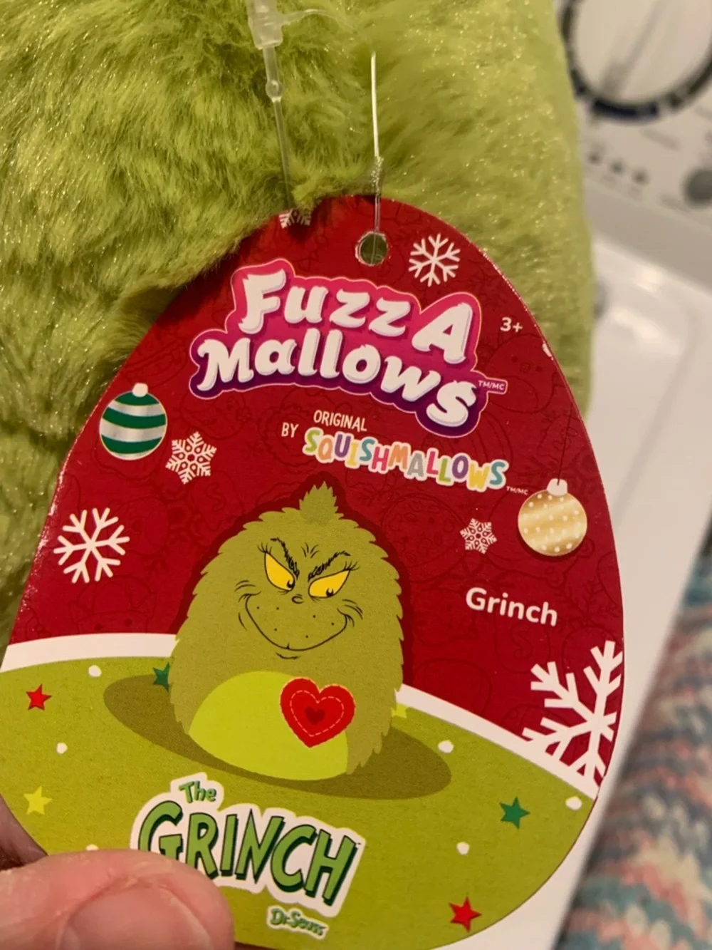 Plush Grinch Character Pillow with Heart Patch - Lime Green
